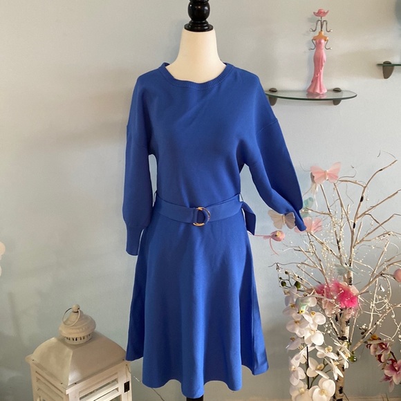👗 Eliza J round  sleeve sweater Long floral dress style in blue 👗 - Picture 1 of 13